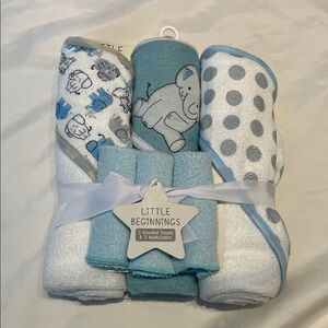 “🩷Bundle 4/$19” Little Beginnings Baby Towel and Washcloth blue elephant Set
